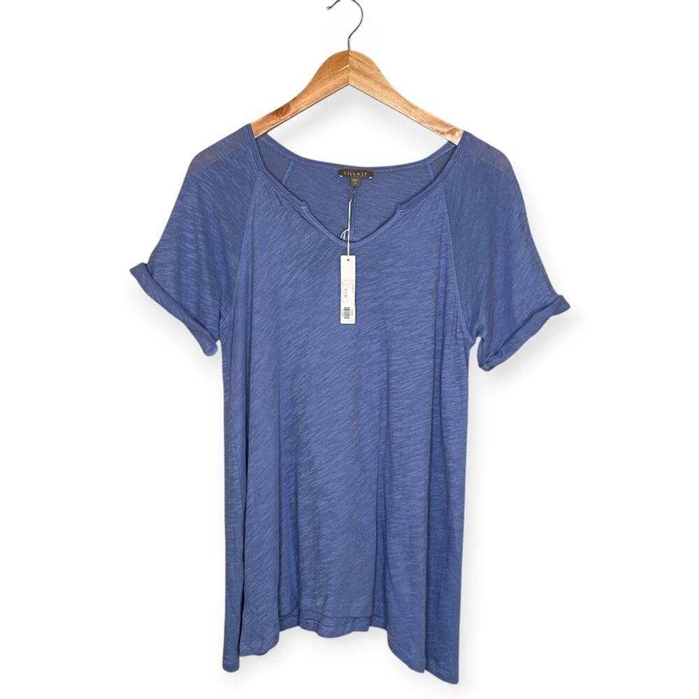 NEW Lilla P Relaxed Short Sleeve V-Neck Gauze Swing Tee in Blue Purple S